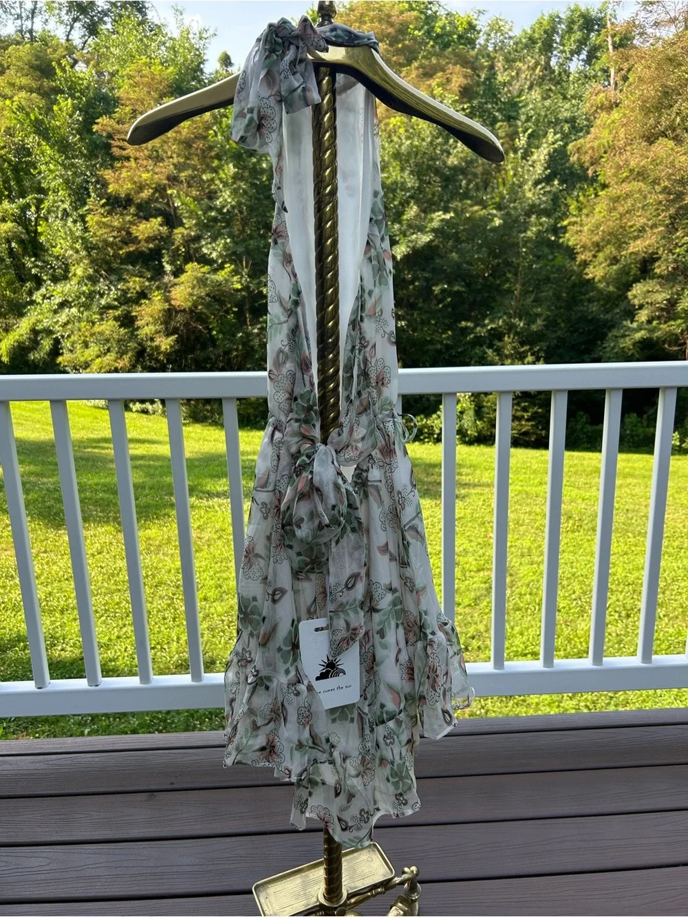 Strapless Floral Sundress in Sage Green & Cream